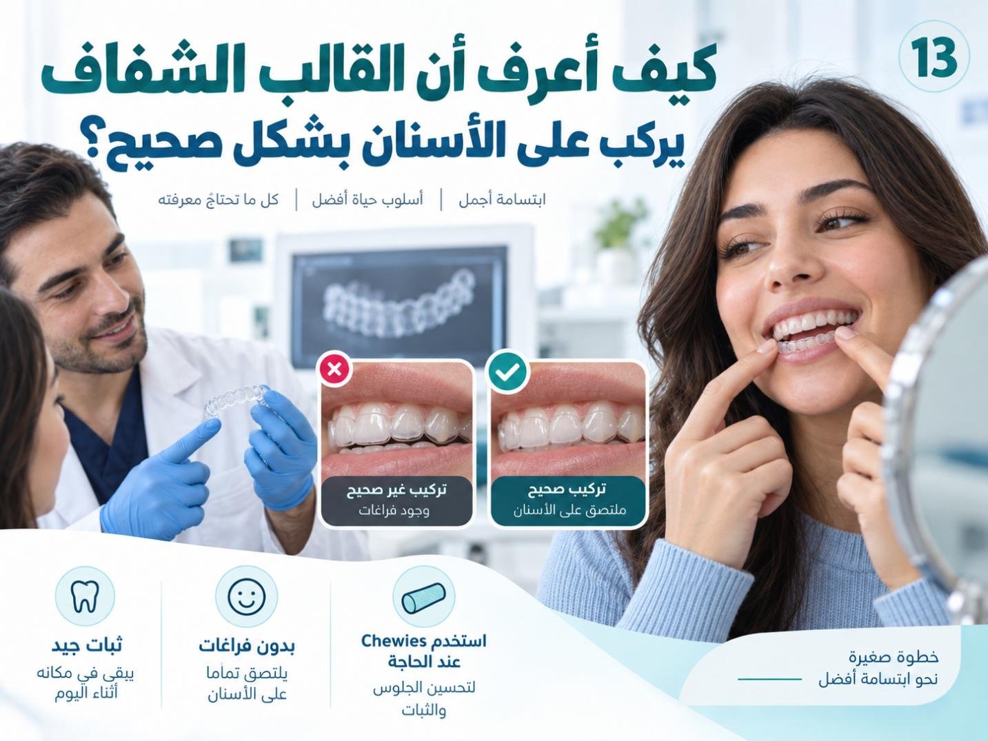 كيف أعرف أن القالب الشفاف يركب على الأسنان بشكل صحيح؟
