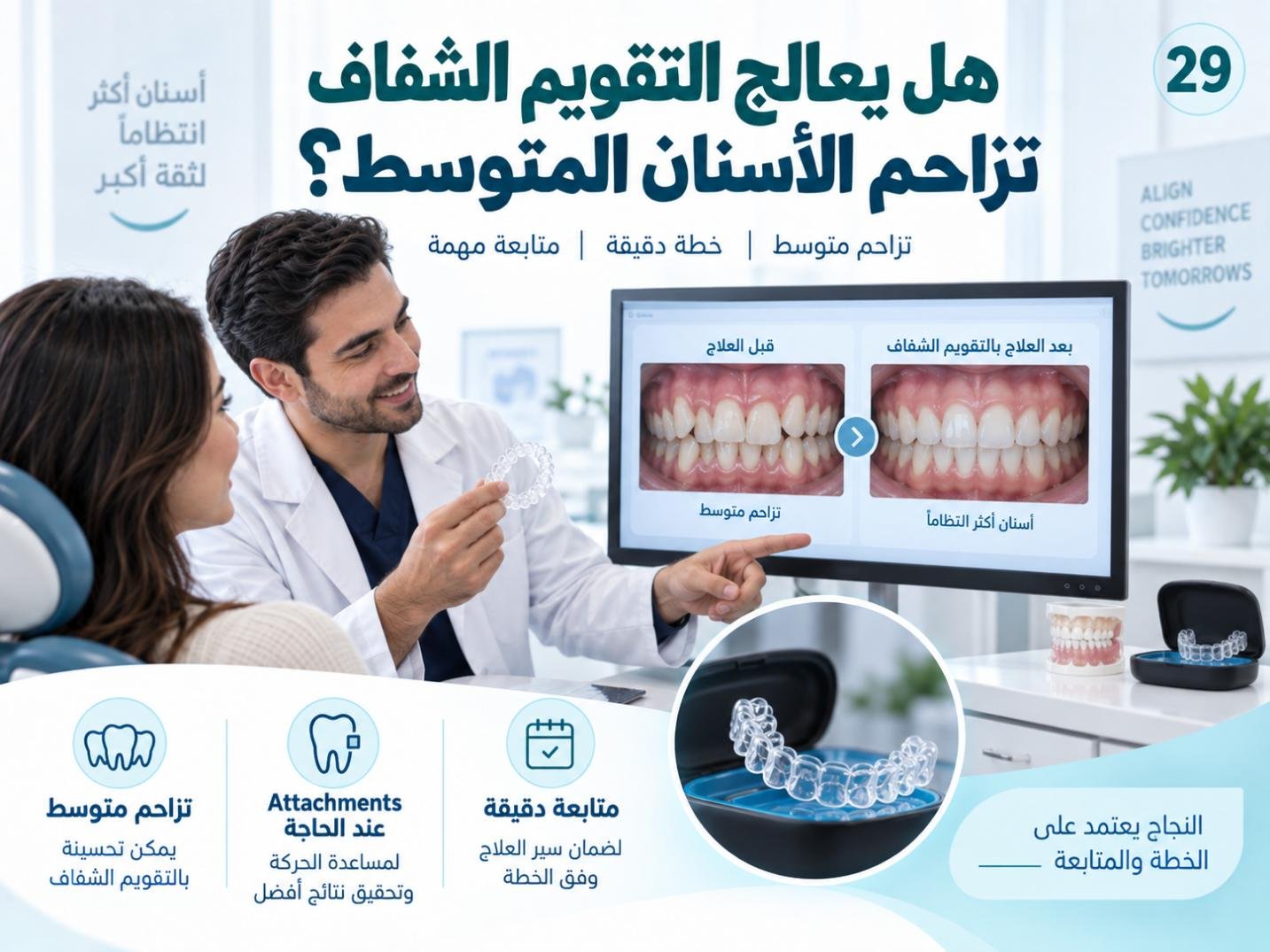 هل يعالج التقويم الشفاف تزاحم الأسنان المتوسط؟