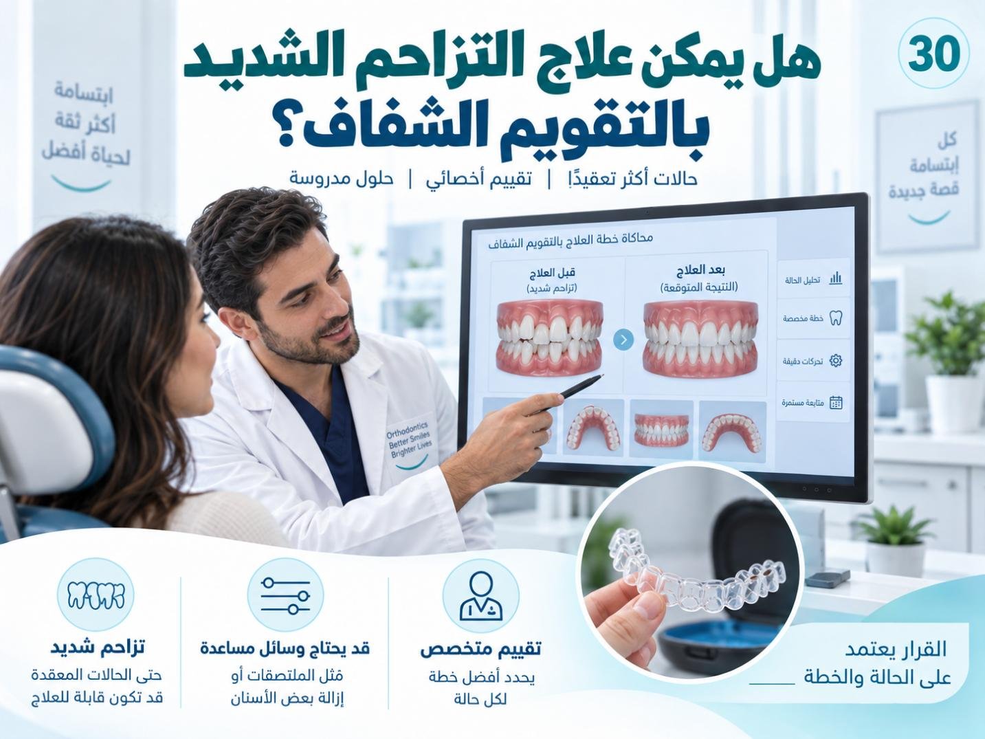 هل يمكن علاج التزاحم الشديد بالتقويم الشفاف؟