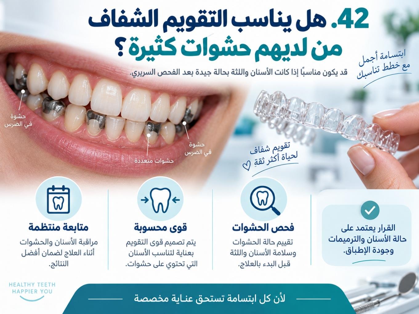 هل يناسب التقويم الشفاف من لديهم حشوات كثيرة؟