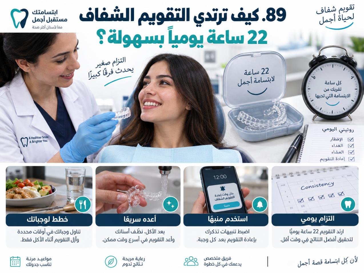 كيف ترتدي التقويم الشفاف 22 ساعة يوميًا بسهولة؟