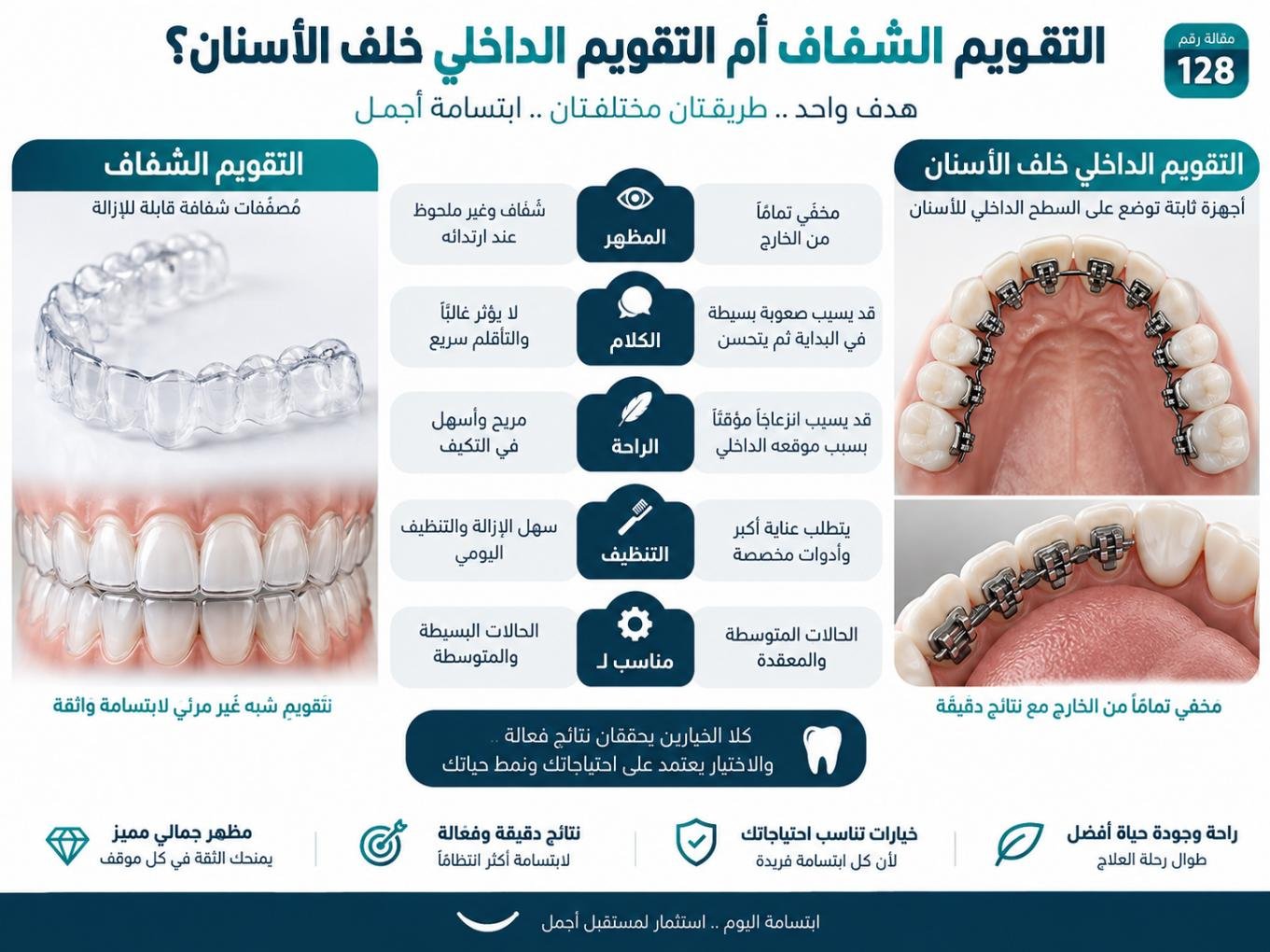 التقويم الشفاف أم التقويم الداخلي خلف الأسنان؟
