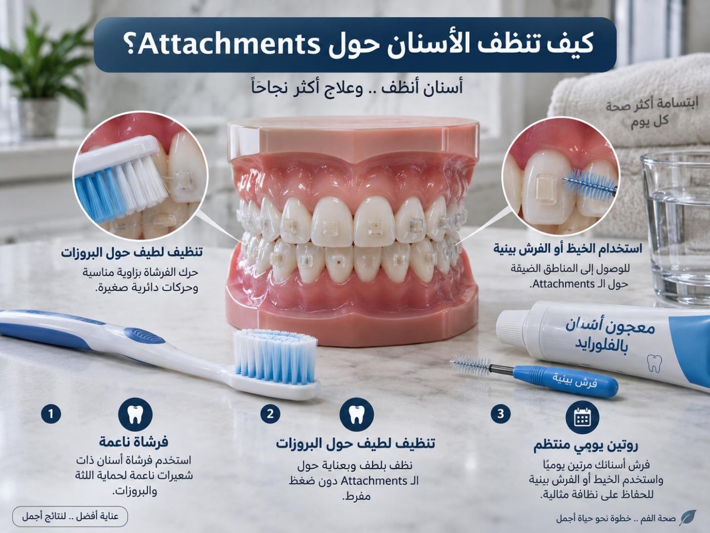 كيف تنظف الأسنان حول Attachments؟