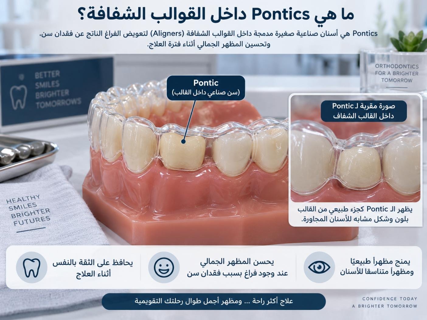 ما هي Pontics داخل القوالب الشفافة؟