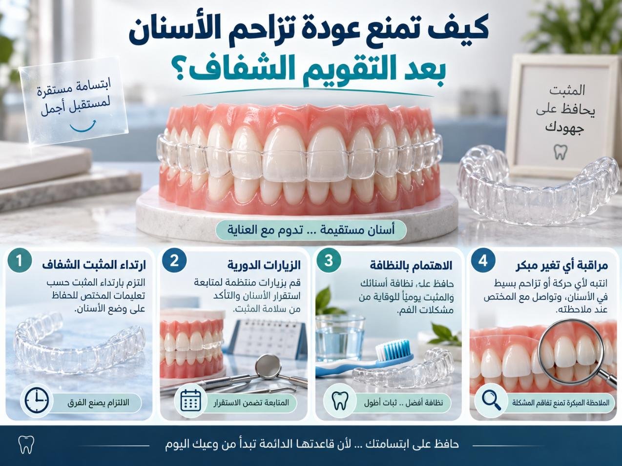 كيف تمنع عودة تزاحم الأسنان بعد التقويم الشفاف؟