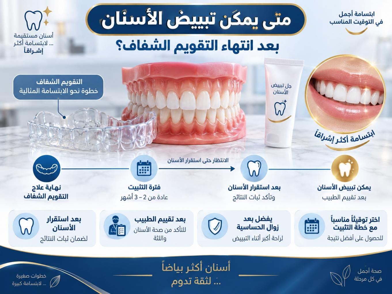 متى يمكن تبييض الأسنان بعد انتهاء التقويم الشفاف؟