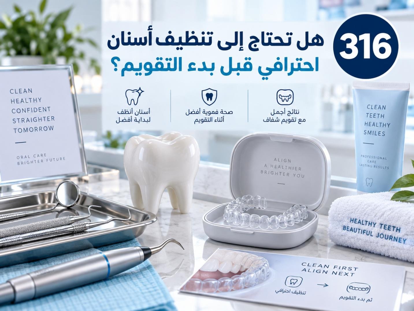 هل تحتاج إلى تنظيف أسنان احترافي قبل بدء التقويم؟