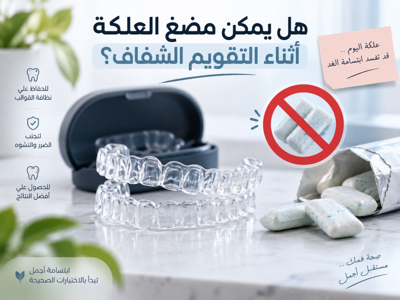 هل يمكن مضغ العلكة أثناء التقويم الشفاف؟