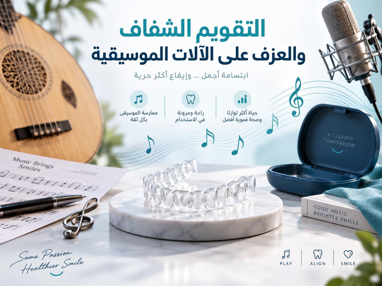 التقويم الشفاف والعزف على الآلات الموسيقية