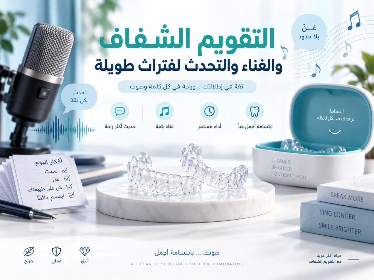 التقويم الشفاف والغناء والتحدث لفترات طويلة