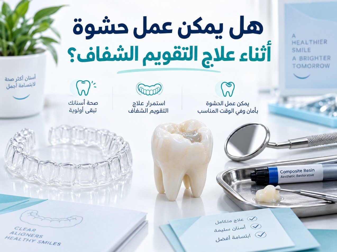 هل يمكن عمل حشوة أثناء علاج التقويم الشفاف؟