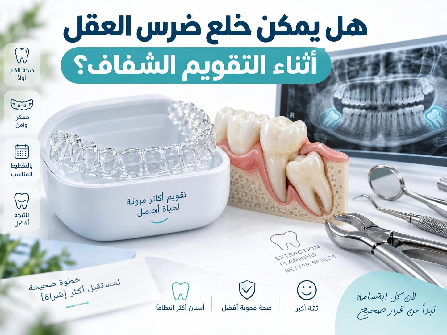 هل يمكن خلع ضرس العقل أثناء التقويم الشفاف؟