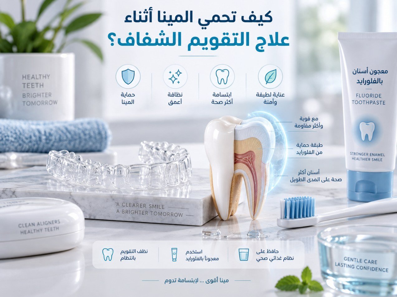 كيف تحمي المينا أثناء علاج التقويم الشفاف؟