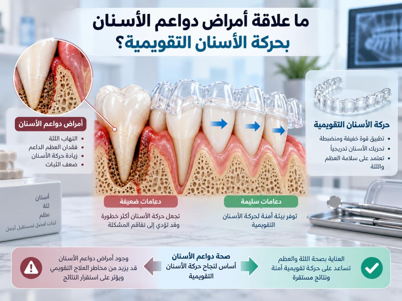 ما علاقة أمراض دواعم الأسنان بحركة الأسنان التقويمية؟
