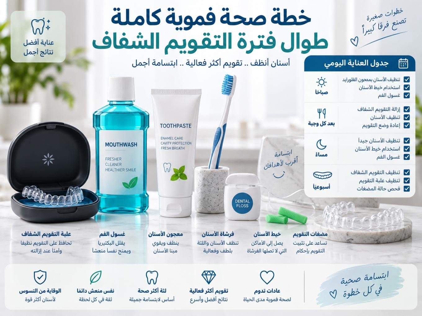 خطة صحة فموية كاملة طوال فترة التقويم الشفاف