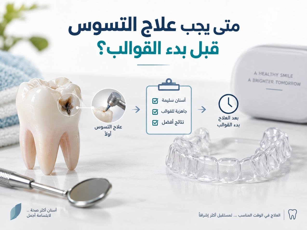 متى يجب علاج التسوس قبل بدء القوالب؟