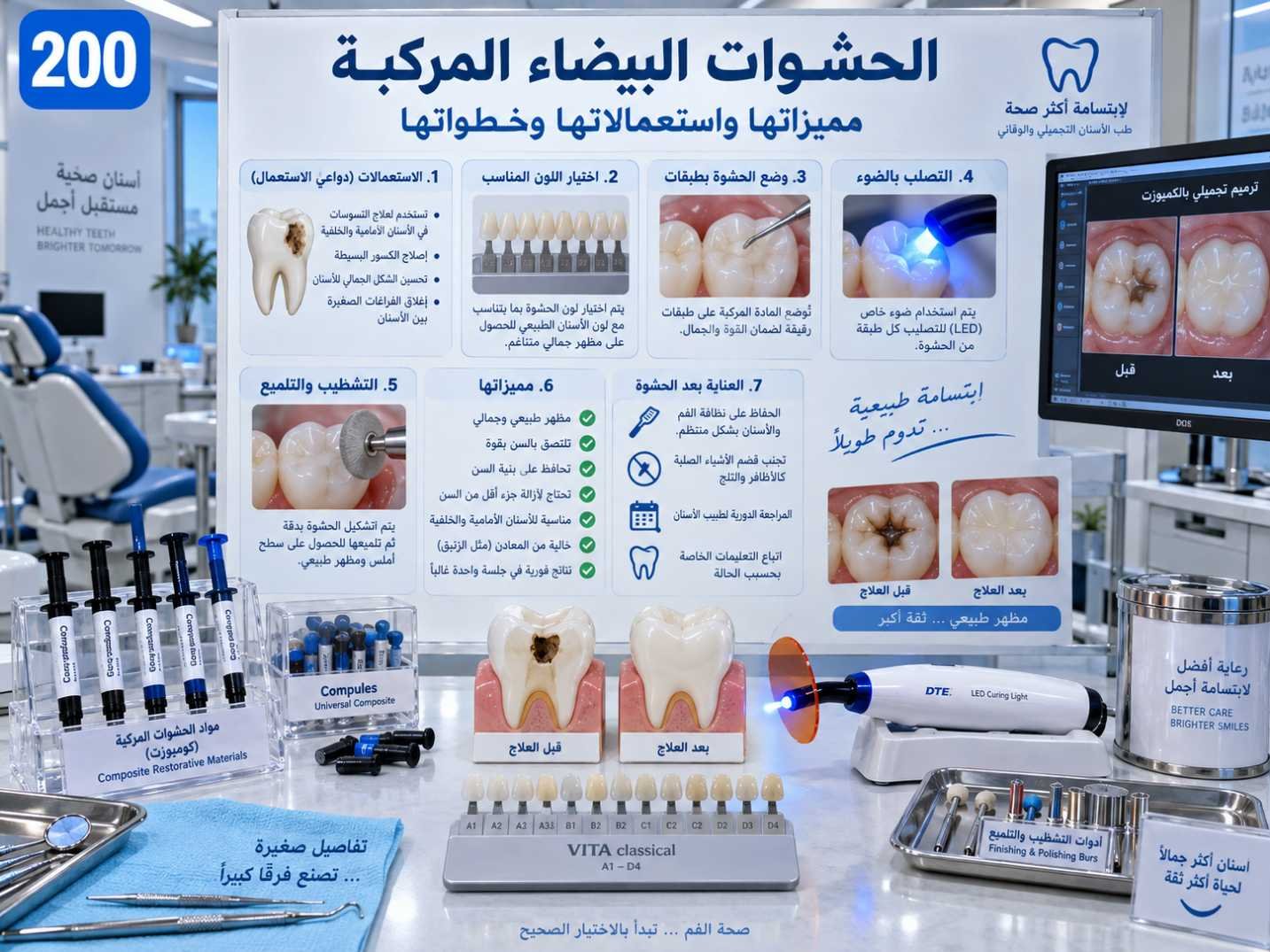 الحشوات البيضاء المركبة: الدواعي والخيارات والعناية