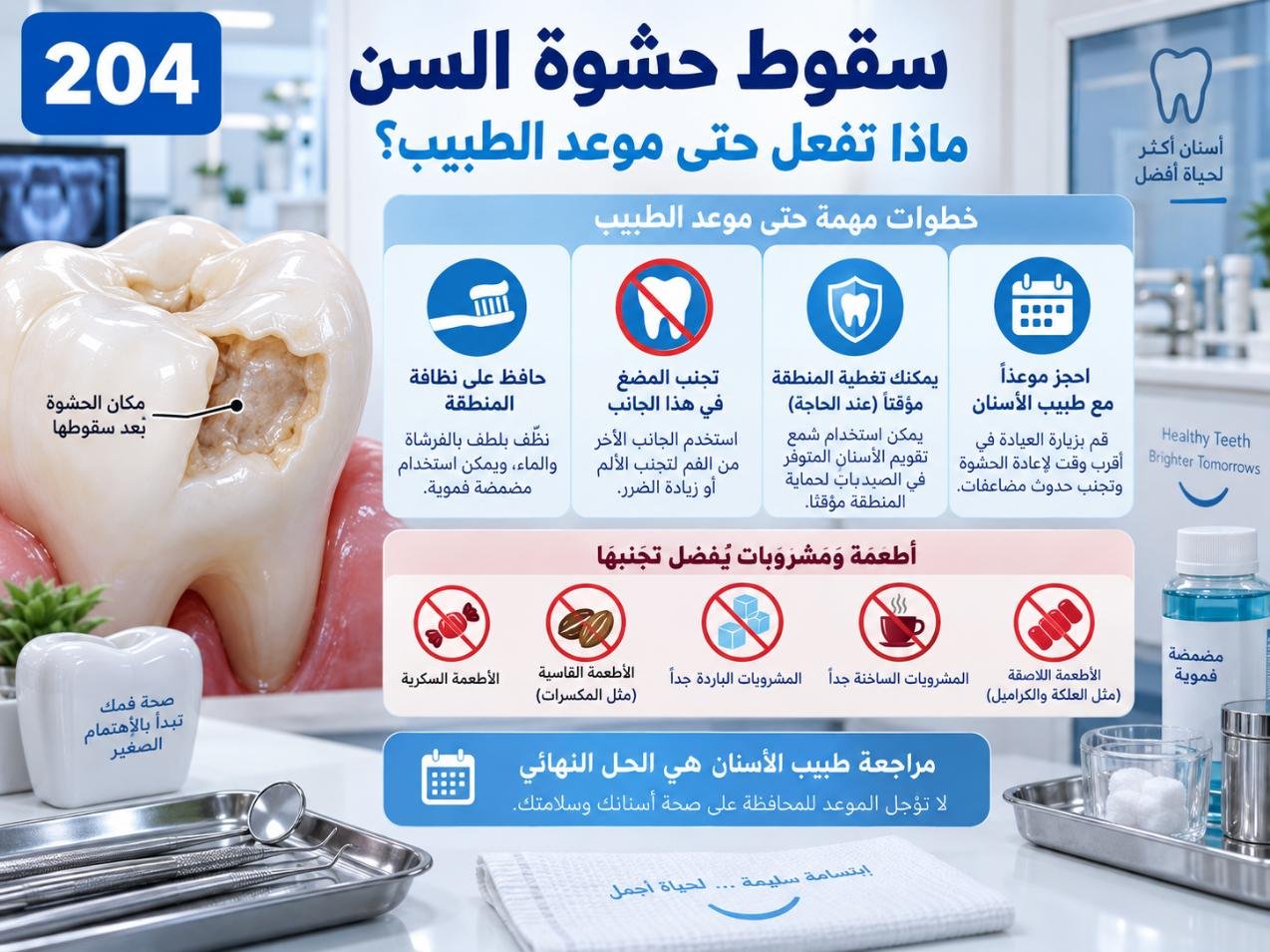 سقوط حشوة السن: الأسباب والتشخيص وخيارات العلاج